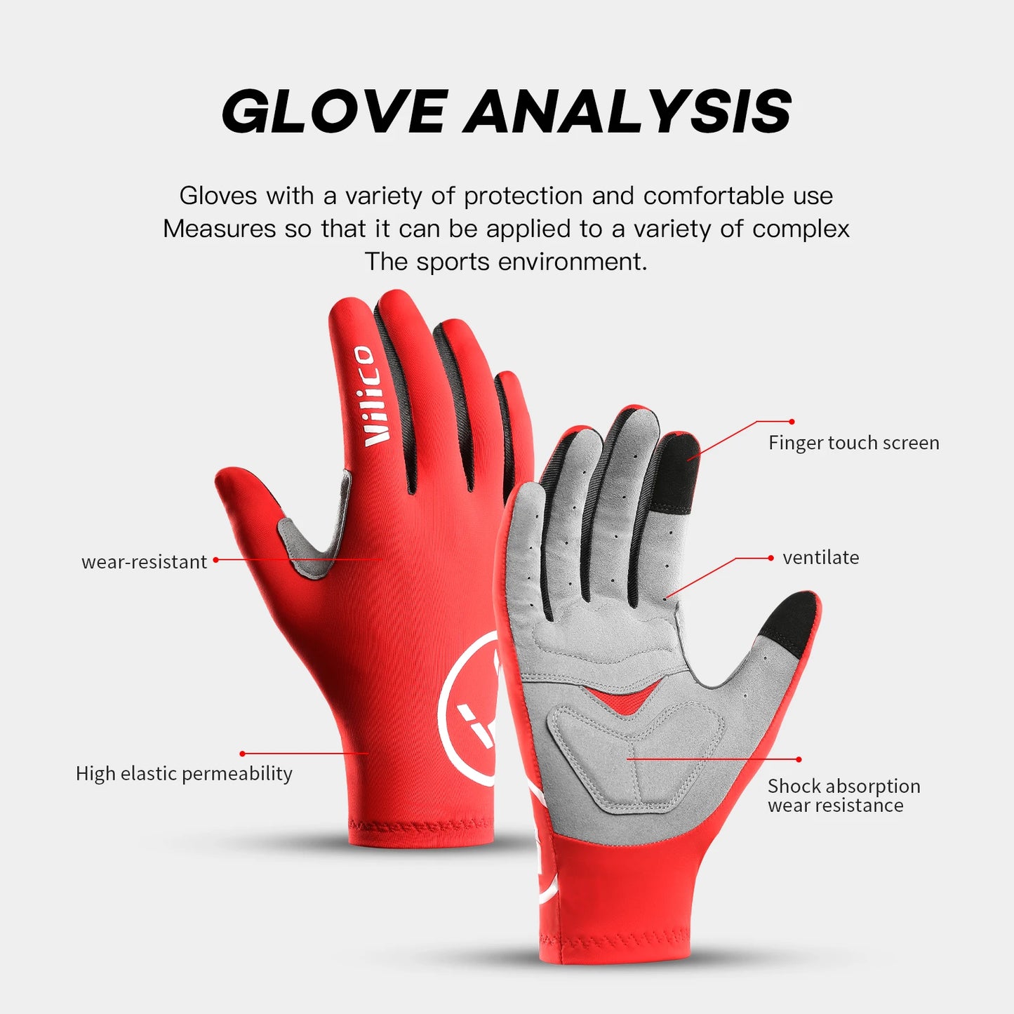 Vilico Cycling Gloves With Touch Screen Shock Absorption Anti Slip
