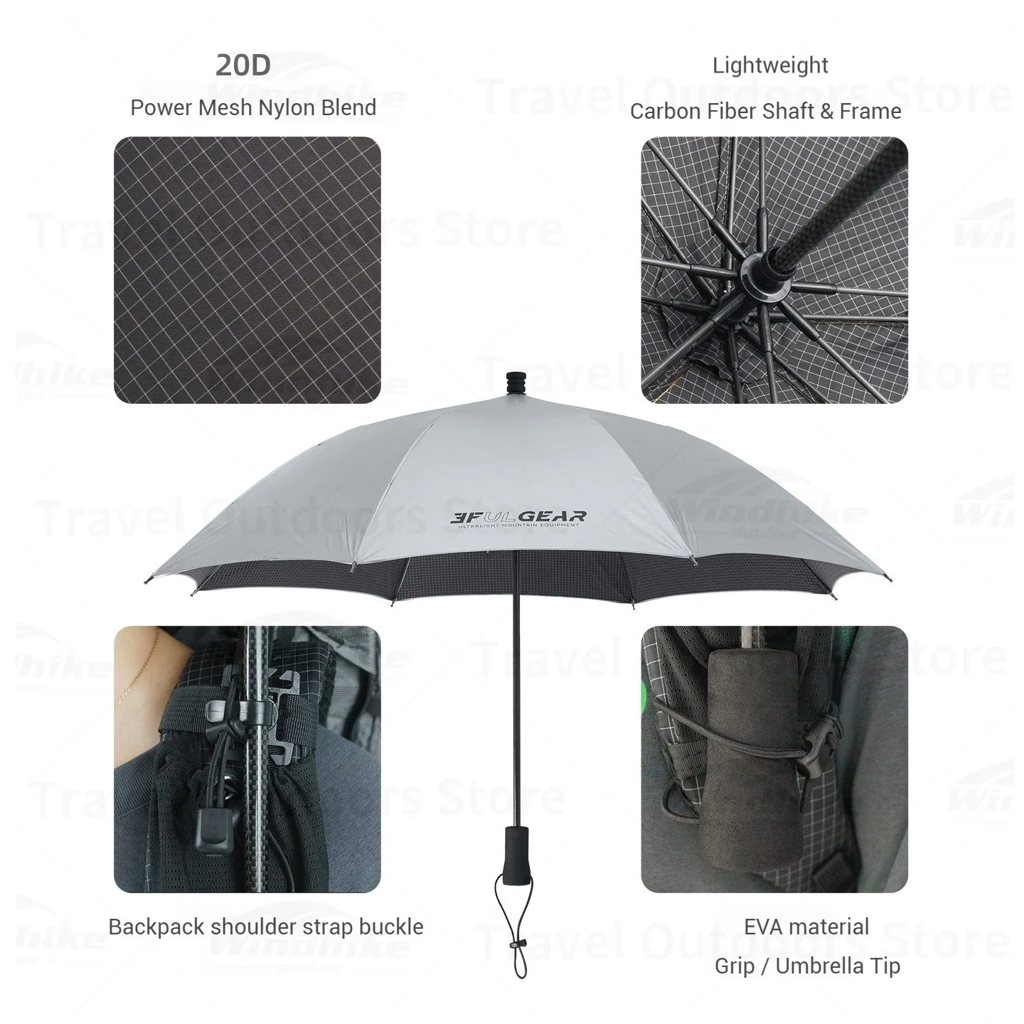 3F UL GEAR Hiking Umbrella Carbon Fiber Portable Rainproof Ultralight Hands-free for Outdoor Traveling Novelty Camping Equipment