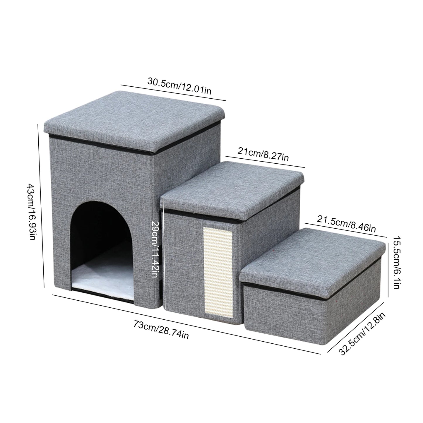 3 Levels Step Foldable Pet Stairs Multi-Purpose Multifunctional Cat Bed Wear Resist Removable Storage Organizer for All Seasons