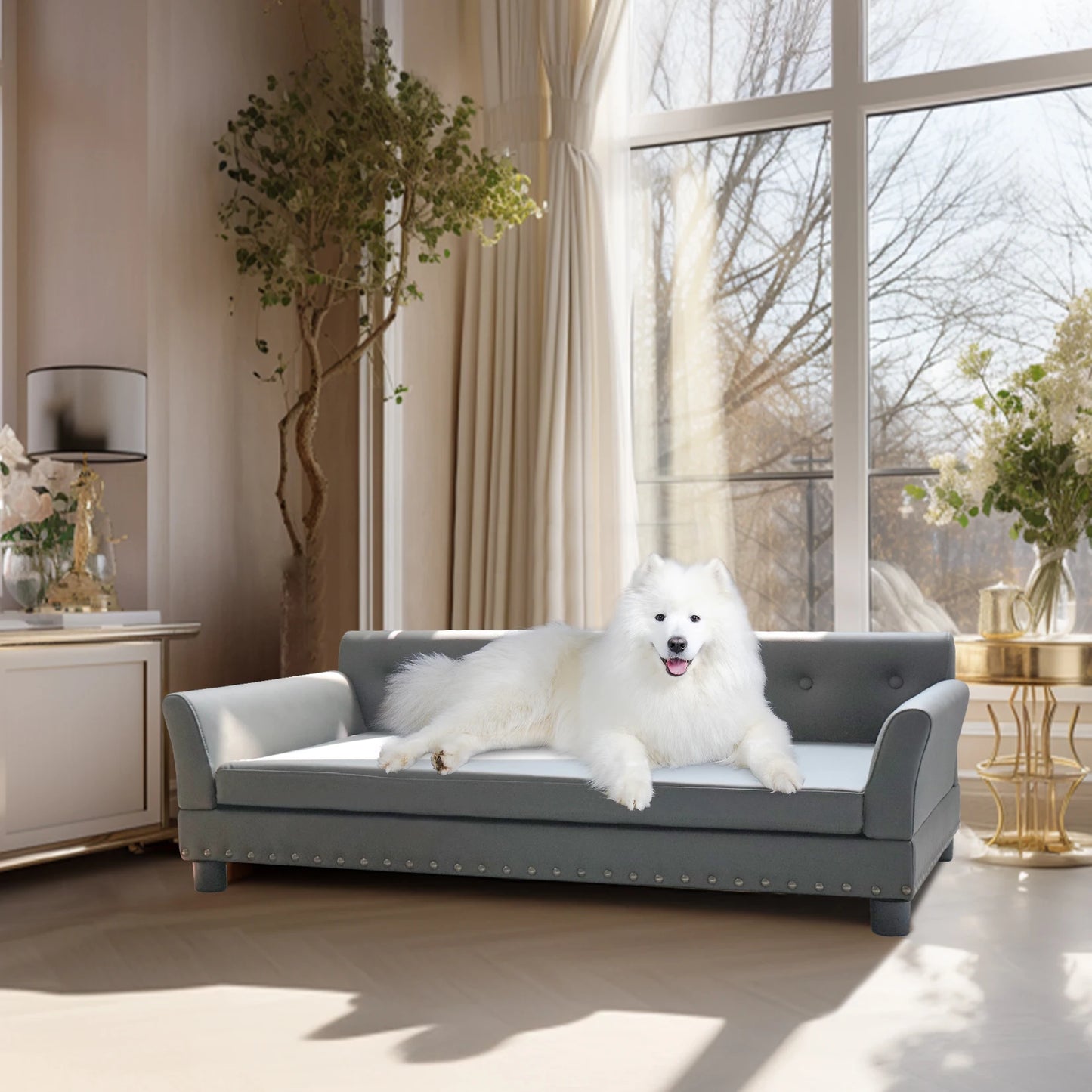 BINGOPAW Elevated Dog Bed Sofa Mat With Leather Cover Removable Cushion