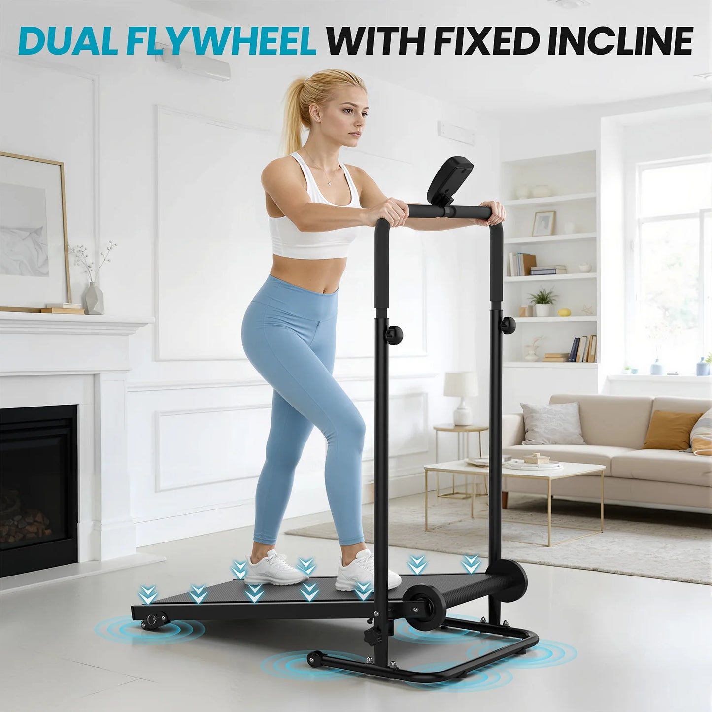 AKLUER Non Motorized Foldable Treadmill With Dual Flywheels