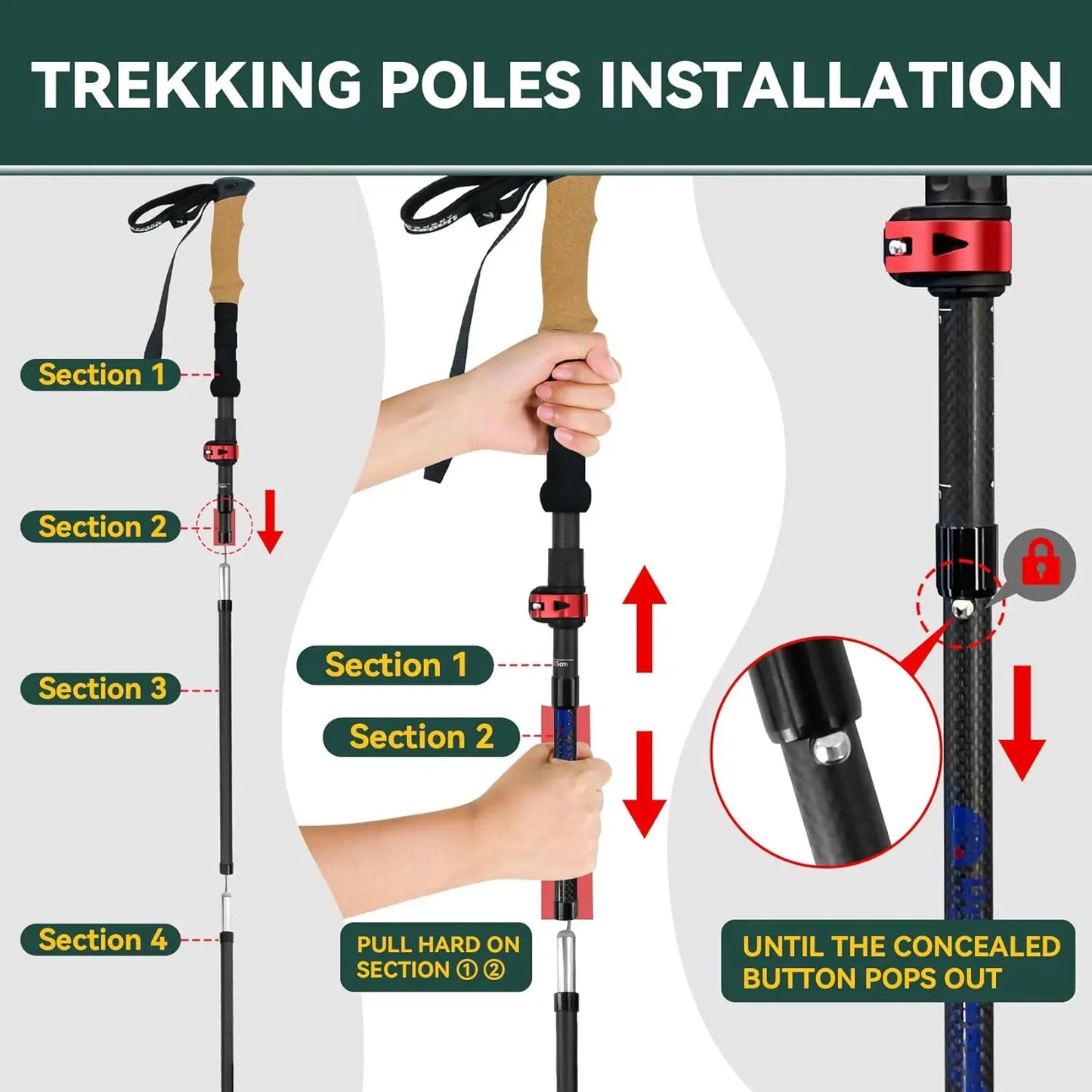 Carbon Fiber Trekking Poles Lightweight Collapsible Hiking