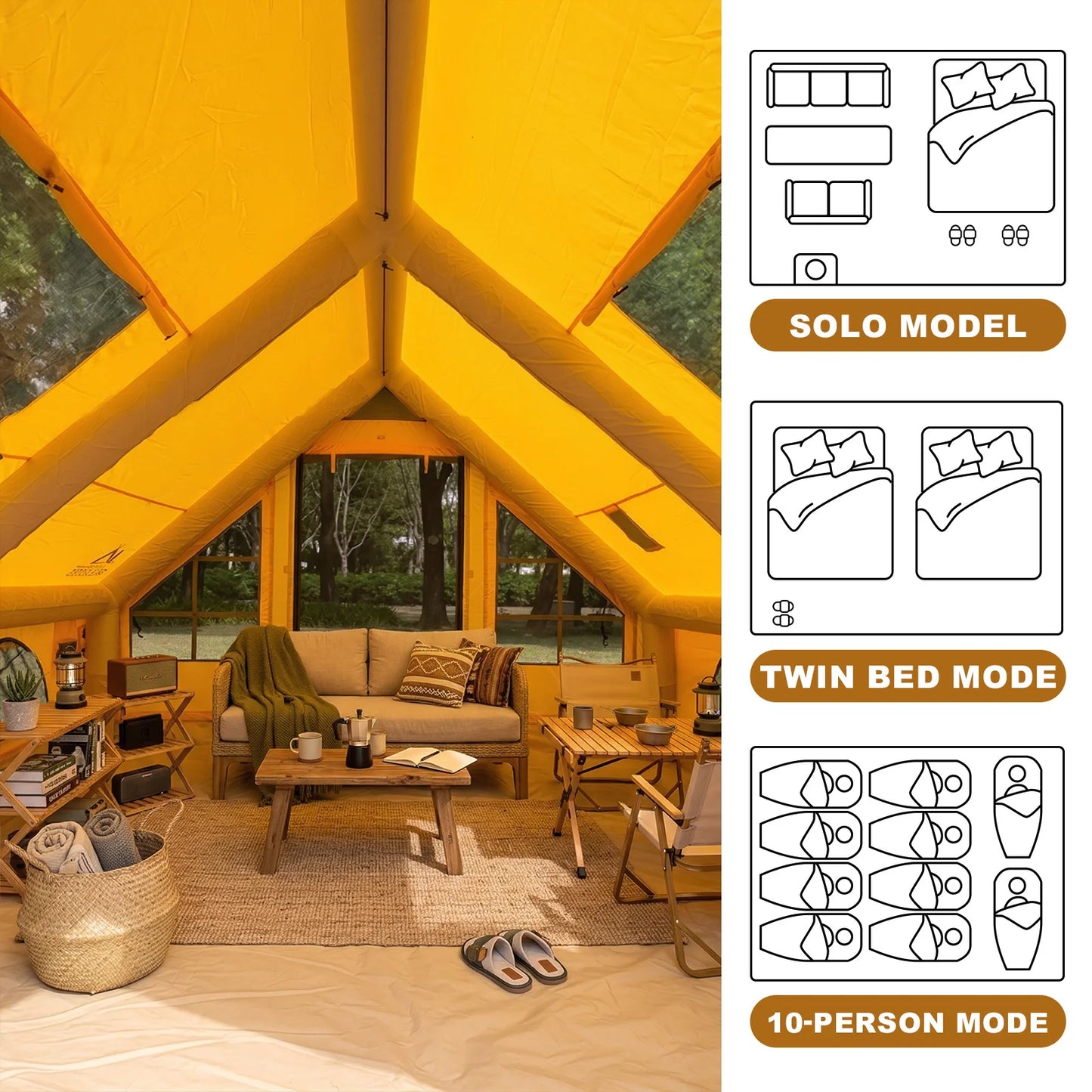 129 Square Feet Inflatable Tent for Camping 6-8 Person,Waterproof Oxford Inflatable Tent House with Hand Pump for All Season