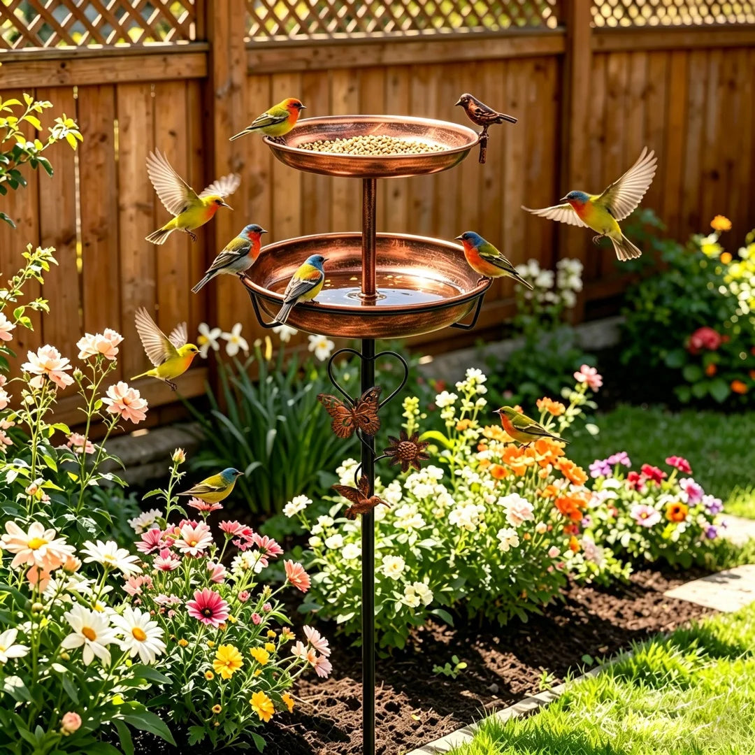 Double Layer Bird Feeder And Bath Stand For Garden Patio