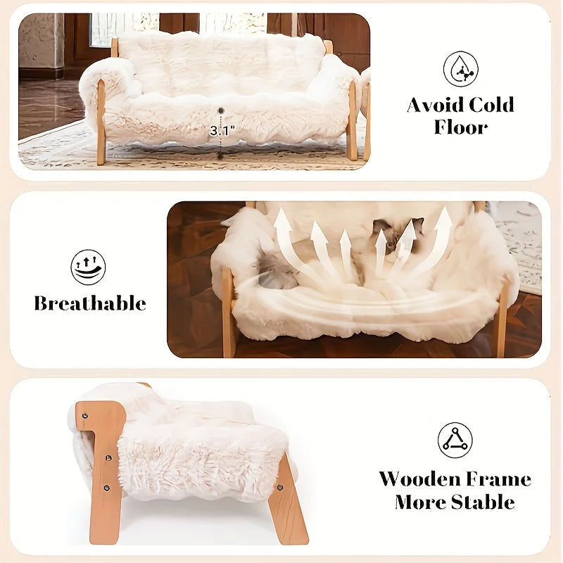 Elevated Solid Wood Pet Couch Bed Cat and Dog Sofa