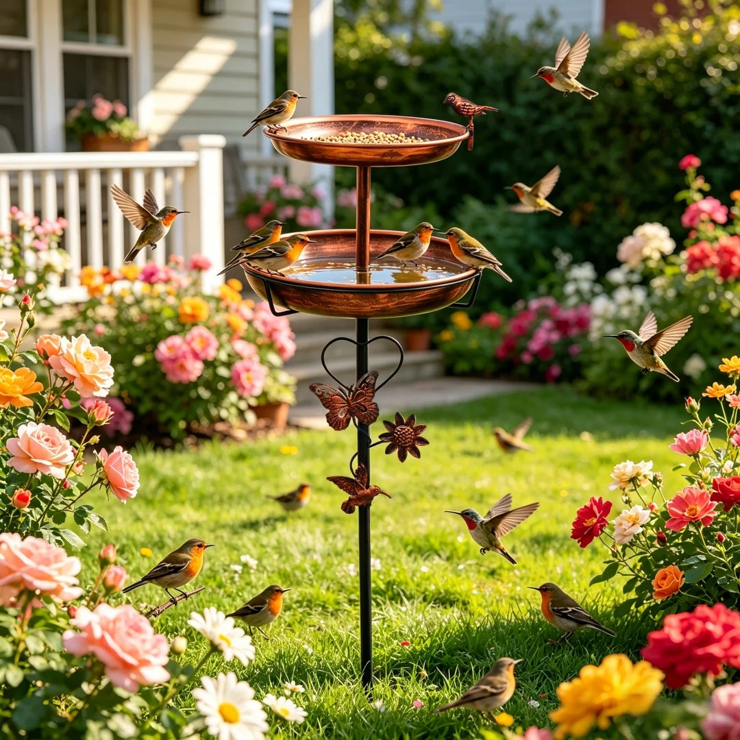Double Layer Bird Feeder And Bath Stand For Garden Patio