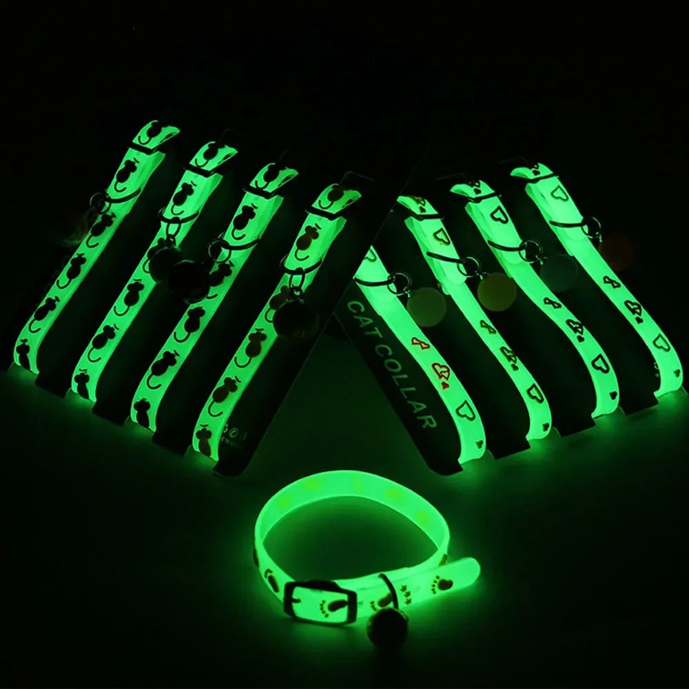 Luminous Cat Necklace Silicone Glow Collar With Bell