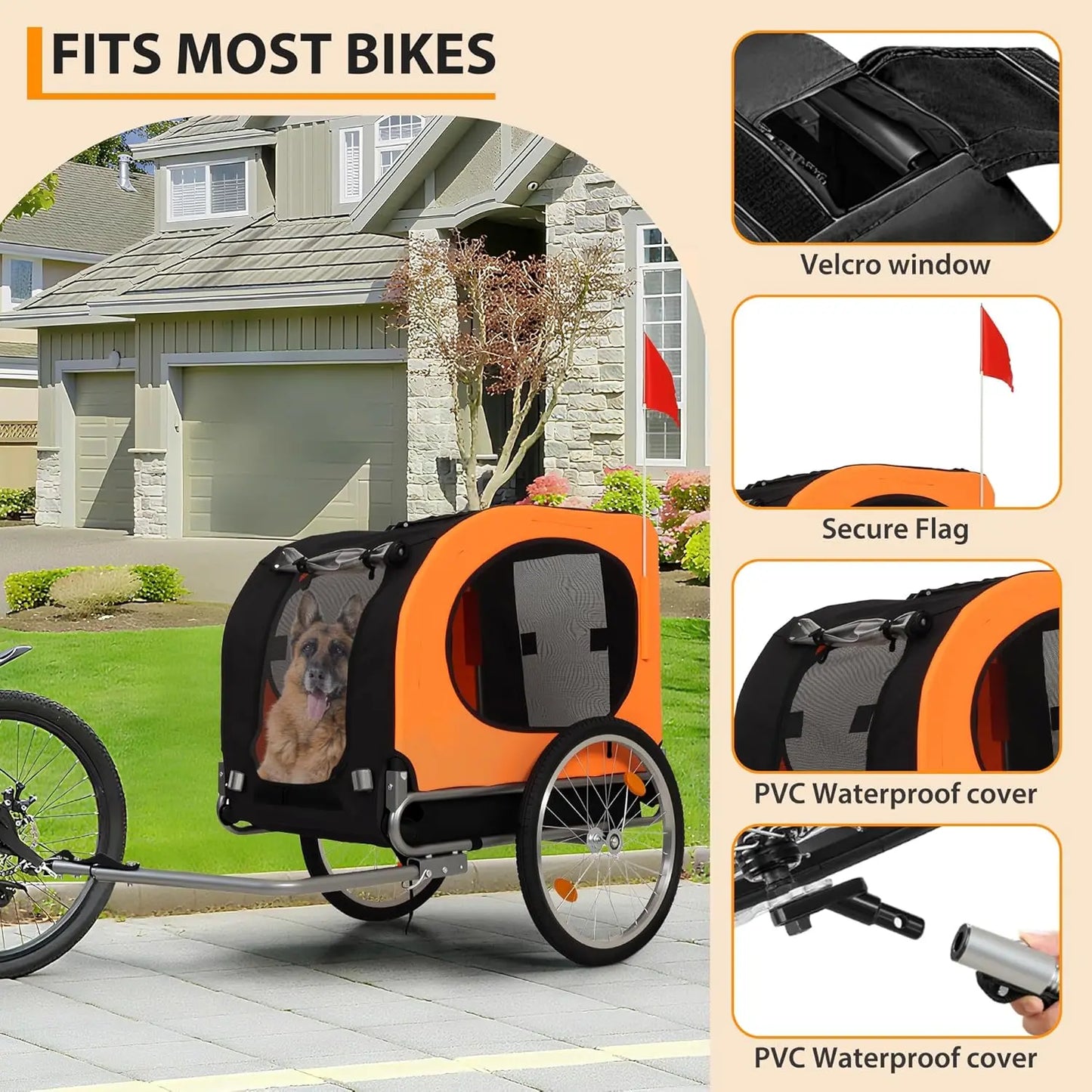 TWISTER.CK Large Dog Bike Trailer 88Lbs Capacity Foldable Carrier