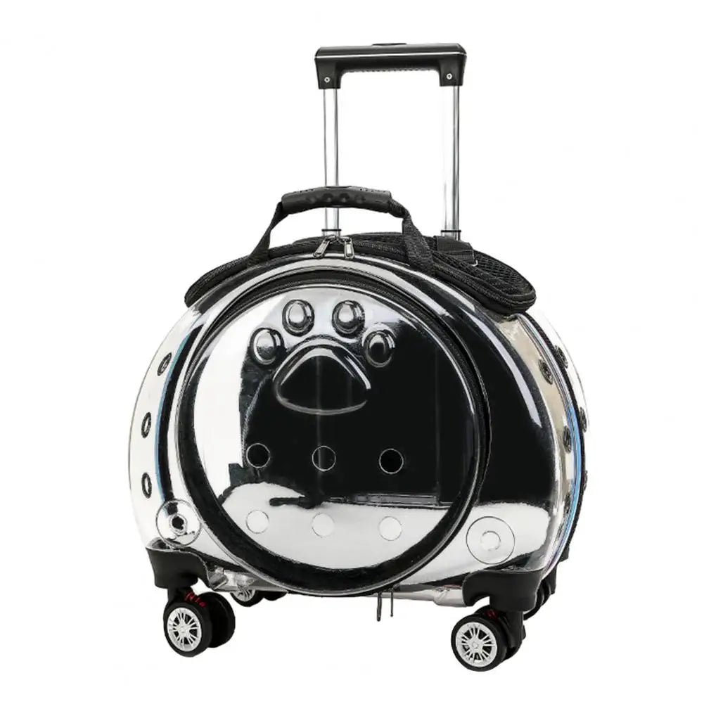 Pet Trolley Carrier Backpack With Clear Ventilation Holes Silent Wheels