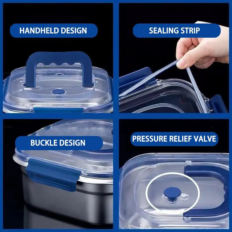 2PCS Extra-Large Stainless Steel Food Storage Containers With Blue Lids - Deep Design, Airtight Seal, Lunch Boxes for Kitchen