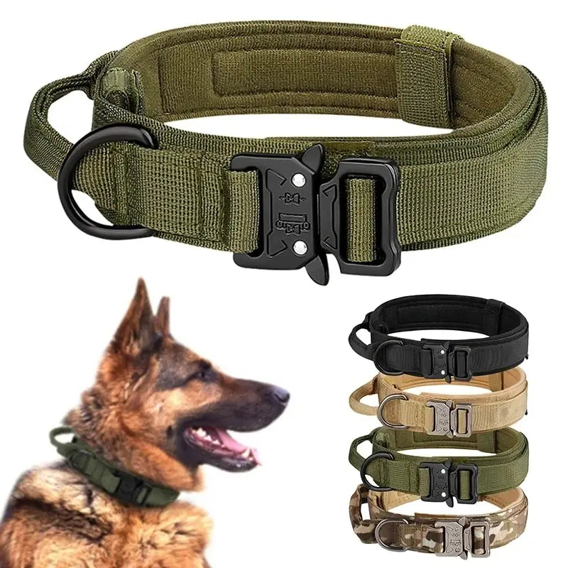 Tactical Nylon Dog Collar With Metal Buckle And Breathable Comfort