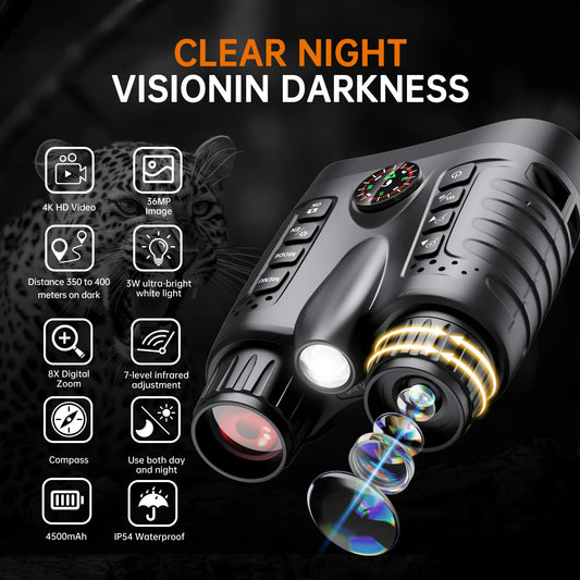 3.2'' HD Night Vision Binoculars with 8X Digital Zoom,4500mAh Rechargeable 64GB to Save Photos and Videos for Outdoor Camping