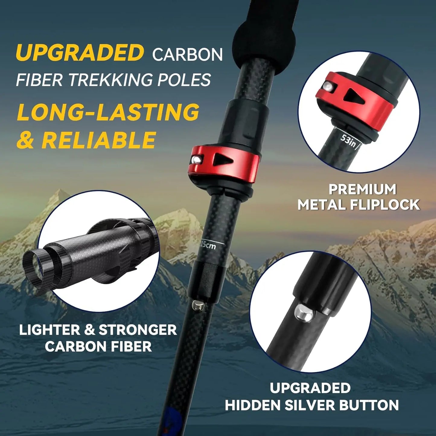 Carbon Fiber Trekking Poles Lightweight Collapsible Hiking