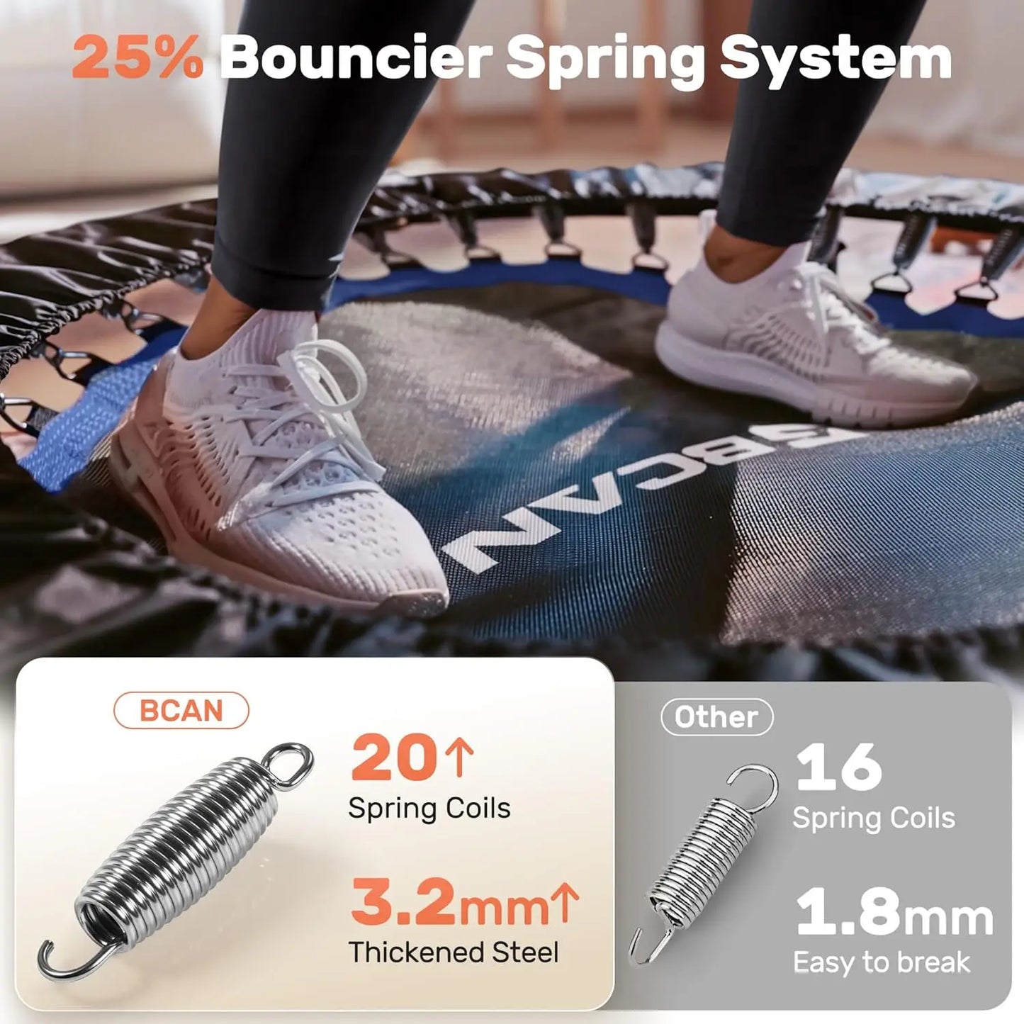 Foldable Mini Trampoline With Adjustable Foam Handle Rebounder For Adults