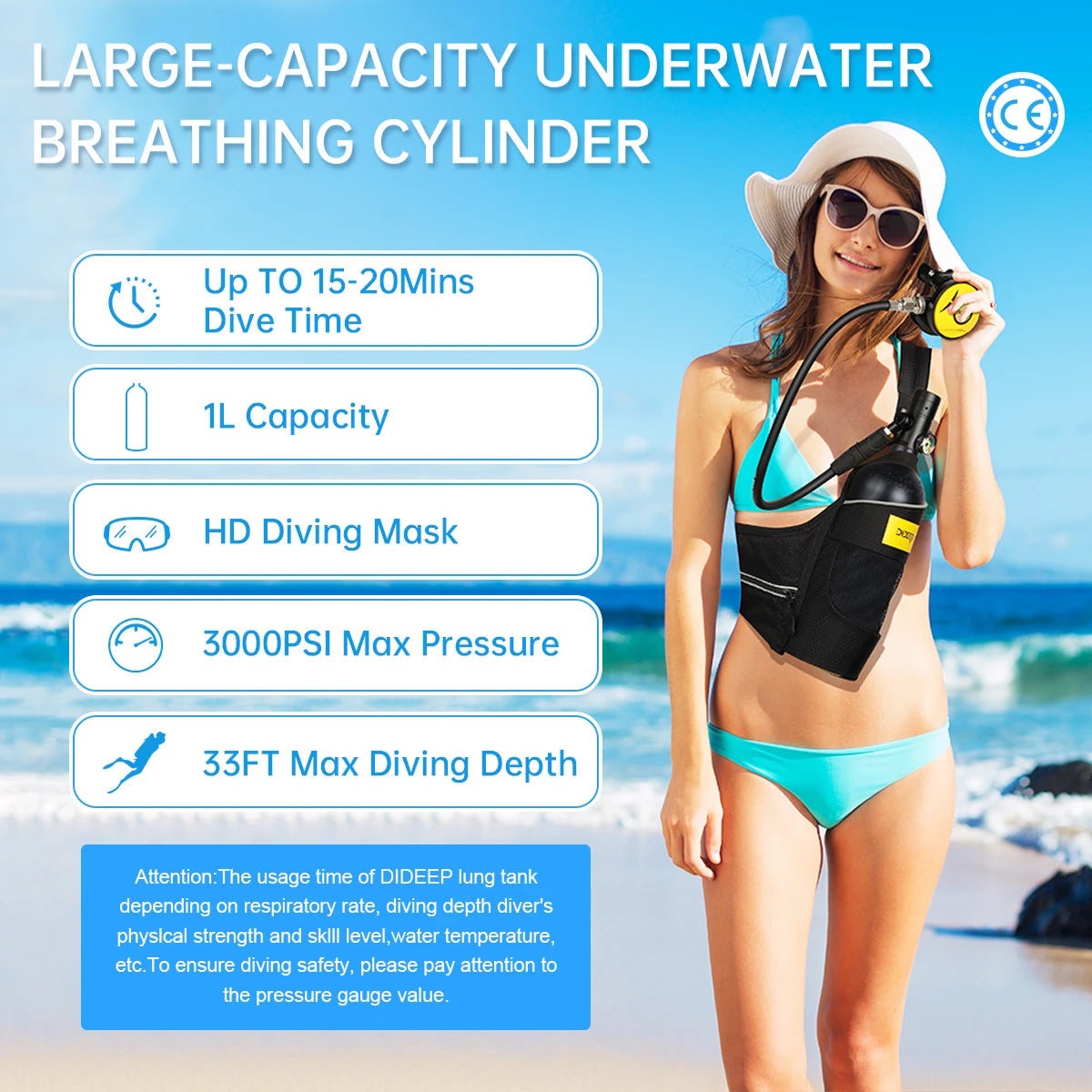 DIDEEP Mini Scuba Tank Set With Hand Pump Diving 200Bar
