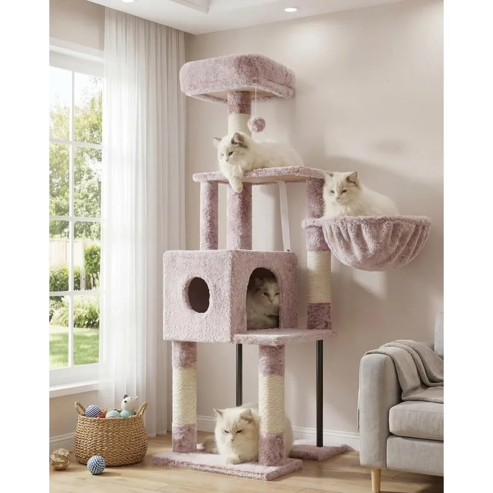 NBVCX Double-Tier Cat Tower with Hidden Space and Plush Perches